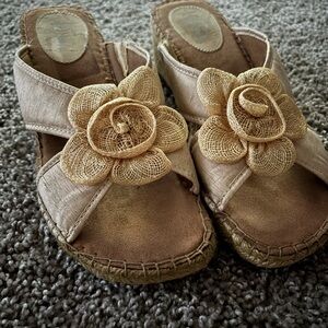 Beige Wedge Sandals with Signature Detail